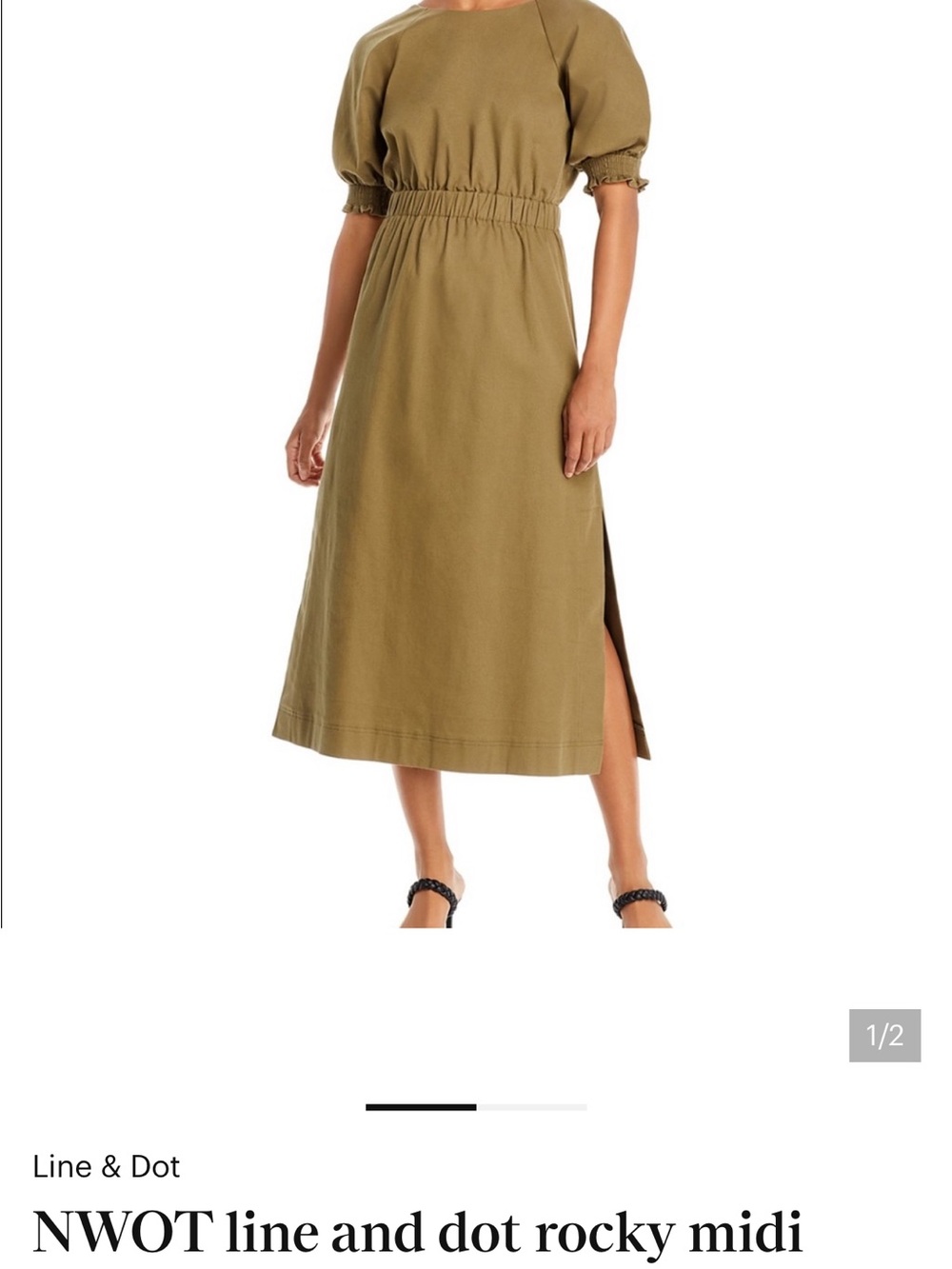 Line & Dot Rocky Midi backless Dress in Olive Green xs